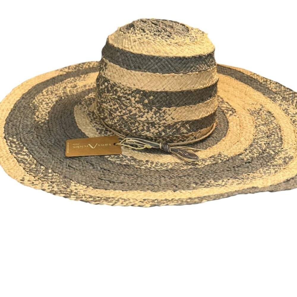 Sans Arcidet Paris straw gray large brim sun beach NEW hat RESORTWEAR madagasca